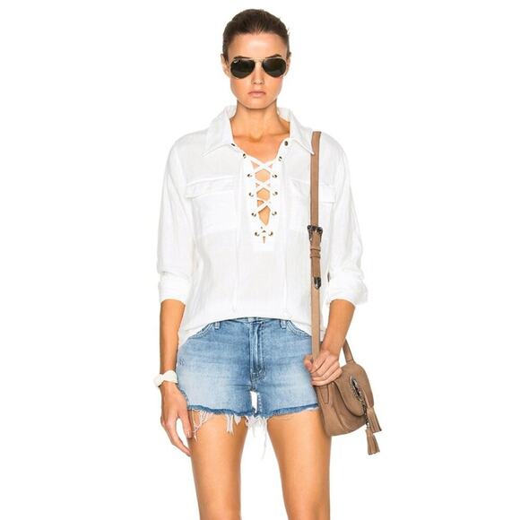 MOTHER  Lace Up Frenchie Frenchie Top Small White - Picture 5 of 10